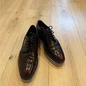 Solo Femme Italian Leather Brown Burgundy Brogue Shoes